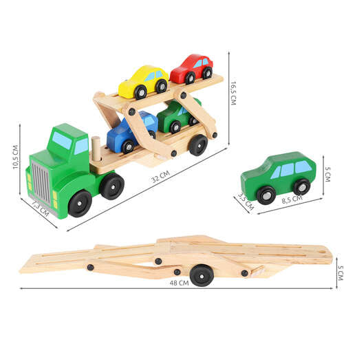Houten vrachtwagen - sleepwagen + set auto's