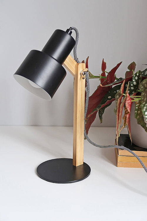 Desk lamp, metal pine wood - Zwart