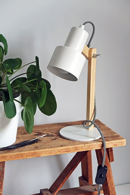 Desk lamp, metal pine wood - Wit
